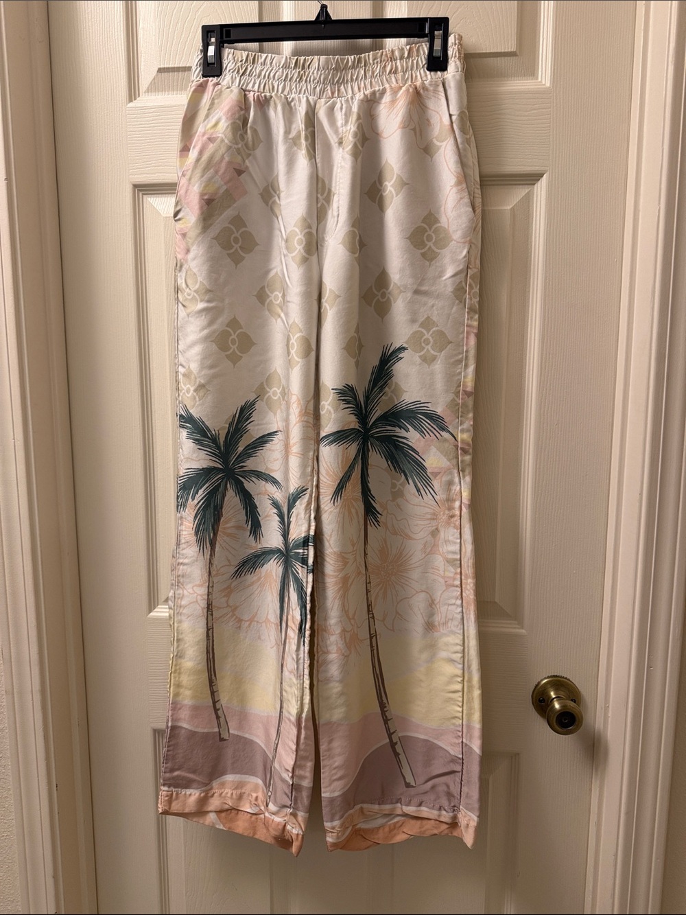 Vintage Havana Cream Palm-Print Wide Leg Pants